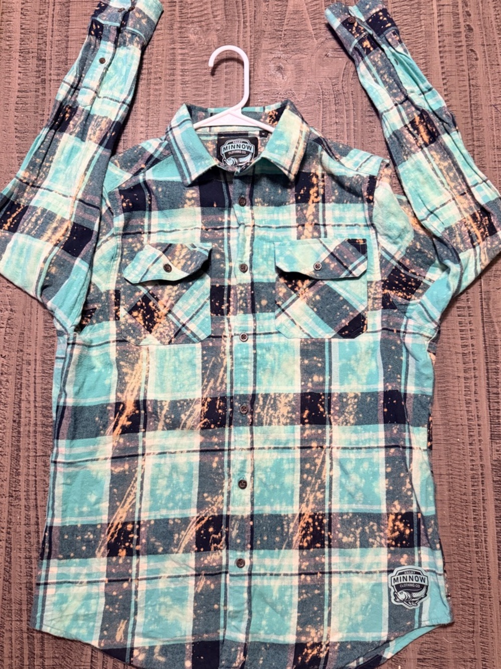 Angry Minnow Teal Plaid Button-Down Shirt Unicorn & Phrase on Back - Picture 2 of 12